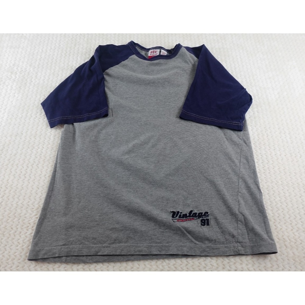 vintage otb one tough brand 90s grey and navy raglan baseball t-shirt size M